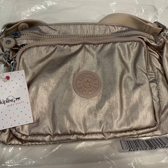 Kipling Sparkly Gold Adjustable Shoulder Crossbody Handbag Purse New with Tags - Picture 4 of 16